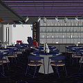 Modern Bar Interior With Neon Lights Grid Ceiling Bar Counter And Seating 3d model