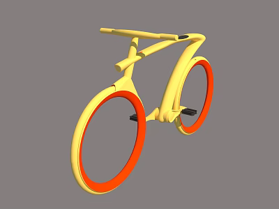 Yellow Bicycle With Modern Sleek Frame And Red Inner Yellow Outer Wheels 3d model