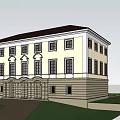 Classical Style Office Building With Yellow Facade Multiple Windows And Dark Roof 3d model