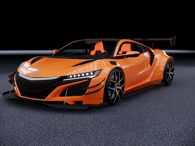 Orange Sports Car With Sleek Aerodynamic Body Black Accents Rear Spoiler And Alloy Wheels 3d model