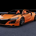 Orange Sports Car With Sleek Aerodynamic Body Black Accents Rear Spoiler And Alloy Wheels
