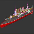 Model Warship With Red Hull Grey Body And White Superstructure On Black Background With Reflection