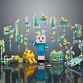 Pixel Style Game Character With Yellow Pet Weapons Tools And Chest Collection