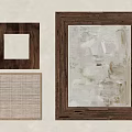 Wall Decor Featuring Wooden Frames Abstract Painting And Woven Texture Art