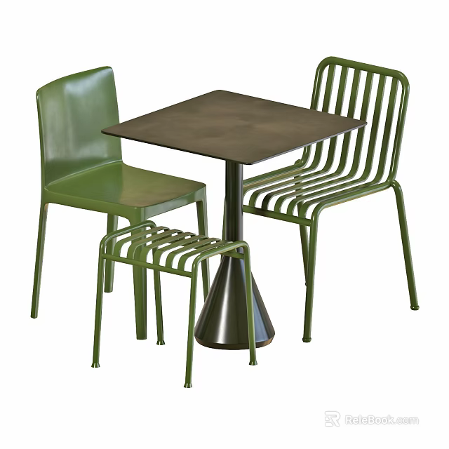 Modern Green Metal Frame Table and Chair Set with Square Top and Minimalist Design 3d model 