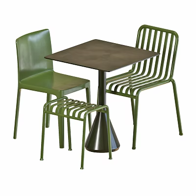 Modern Green Metal Frame Table and Chair Set with Square Top and Minimalist Design 3d model