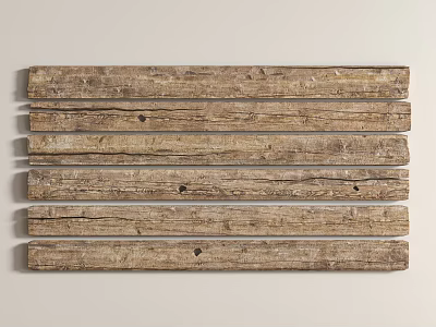 Natural Solid Wood Planks Combined With Stone Material For Interior Decor 3d model