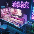 Modern Pink Girl E-sports Room Cyberpunk Online Celebrity Anchor Game Bedroom E-sports Table and Chair Headset Host Hand-made Snacks 3d model