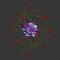 Atomic Structure Model With Purple Blue Core And Golden Orbits Red Electrons