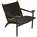 Modern Dining Chair With Dark Leather Seat And Sleek Metal Armrest Frame Design