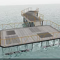 Floating Platforms On Calm Water With Yellow Railings Metal Grilles And Stairs
