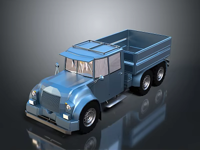 Blue Retro Truck With Open Cargo Bed Chrome Details And Shiny Wheels 3d model