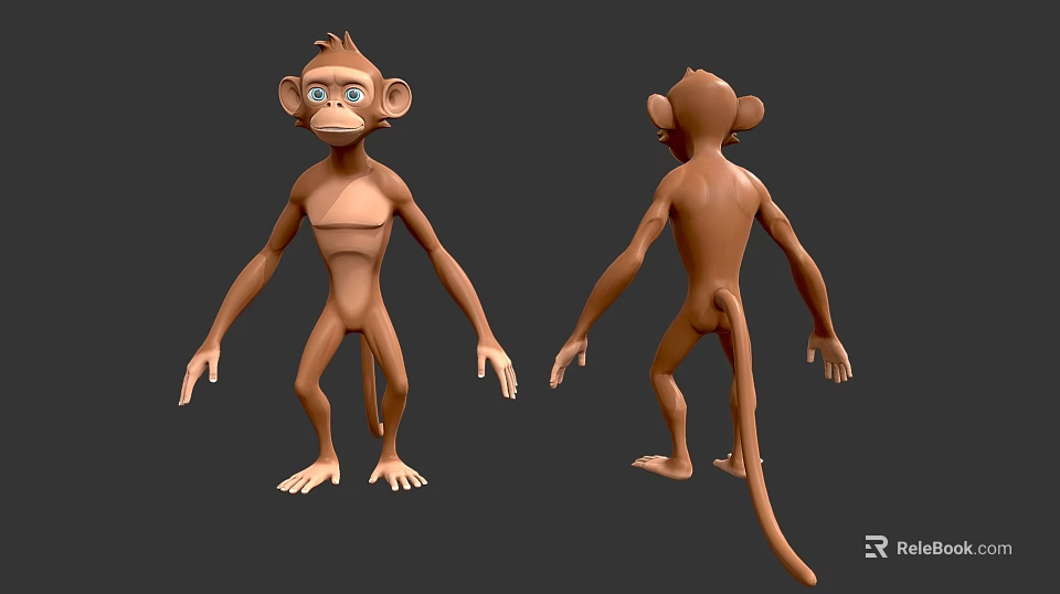 Detailed 3D Monkey Character Model With Front And Back View Renderings 3d model 