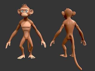Detailed 3D Monkey Character Model With Front And Back View Renderings 3d model
