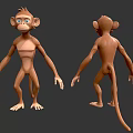 Detailed 3D Monkey Character Model With Front And Back View Renderings