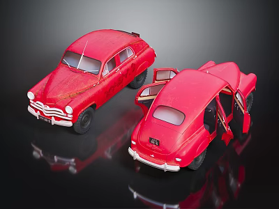 Red Toy Cars With Open And Closed Doors On Black Background 3d model