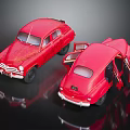 Red Toy Cars With Open And Closed Doors On Black Background