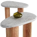 Modern Two Tier Coffee Table With Marble Top And Wooden Column Legs