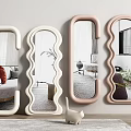 Four Wall Mounted Decorative Mirrors With Curved Frames In White And Pink Tones