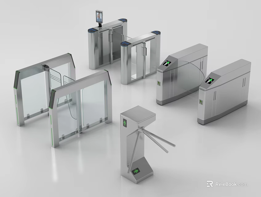 Public Facility Access Control Equipment With Various Stainless Steel Turnstiles 3d model 