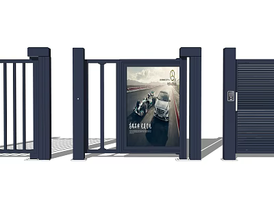 Modern Gates With Advertising Panel Sliding Fence And Roller Shutter Design 3d model