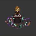 Red Haired Child Playing With Chessboard Small Animals Bottles And Purple Auras