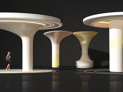 Modern Architectural Column Designs With Curved Tops Striped Patterns And Illuminated Bases 3d model