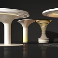 Modern Architectural Column Designs With Curved Tops Striped Patterns And Illuminated Bases