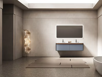 Modern Bathroom Interior With Vanity Mirror Bathtub And Floor Lamp 3d model