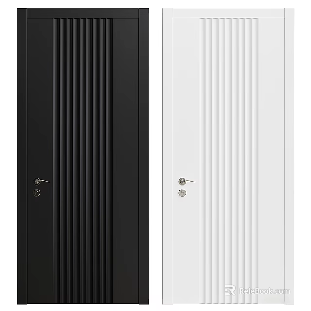 Black and White Hinged Doors With Vertical Stripes And Modern Design 3d model 