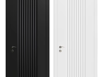 Black and White Hinged Doors With Vertical Stripes And Modern Design 3d model