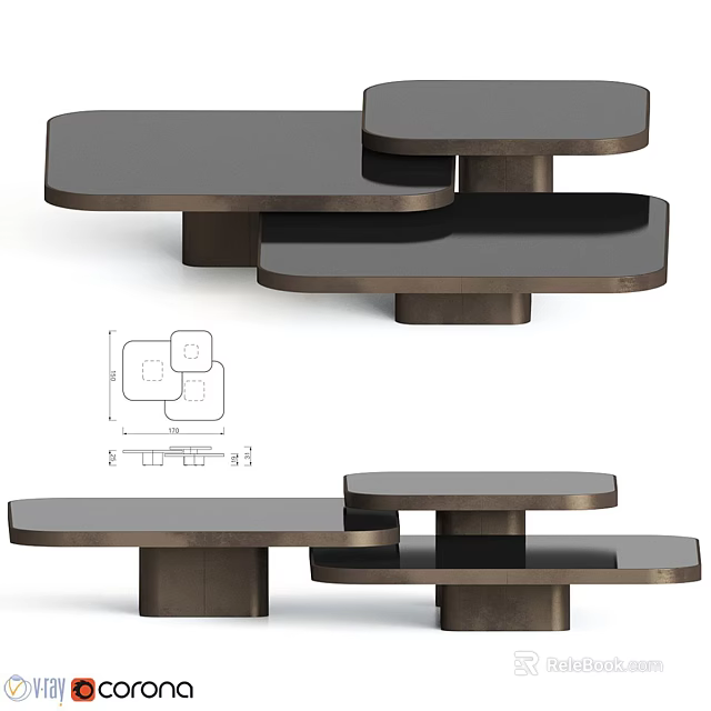 Modern Multi Layer Coffee Table With Metal Frame Black Top And Geometric Structure 3d model