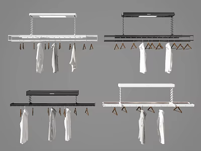 Hanging Clothes Racks In White And Black With Hanging Clothes And Metal Hooks 3d model