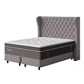 Grey Double Bed with Diamond Tufted Headboard and Comfortable Mattress 3d model