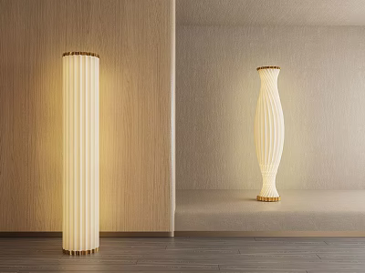 Cylindrical And Vase Shaped Floor Lamps With Striped Design Golden Base For Modern Interior 3d model