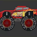 Red Cartoon Toy Truck With Big Eyes Flame Patterns And Large Tires
