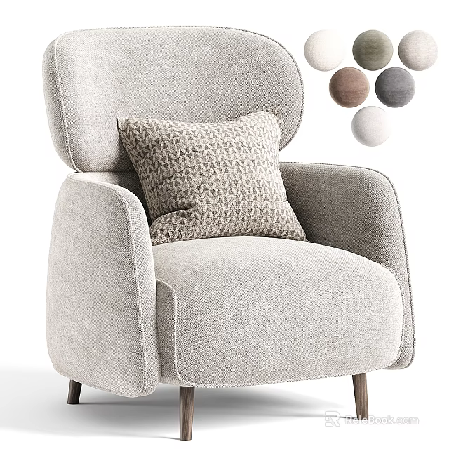 Modern Sofa And Coffee Table Set With Patterned Pillow And Wooden Legs 3d model