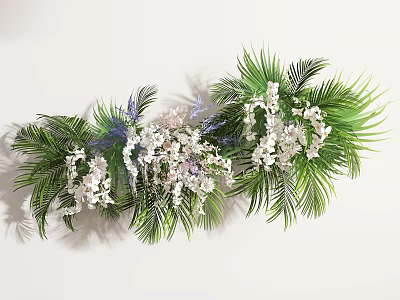 Elegant Floral Display Design With Green Palm Leaves And White Flowers 3d model