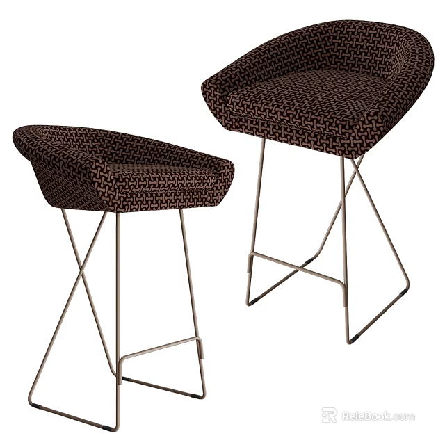 Modern Bar Stools With Textured Fabric Seat And Metal Crossed Legs Design 3d model 