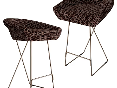 Modern Bar Stools With Textured Fabric Seat And Metal Crossed Legs Design 3d model