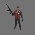 Game Movie Character In Red Vest With Goggles Holding Rifle And Pistol