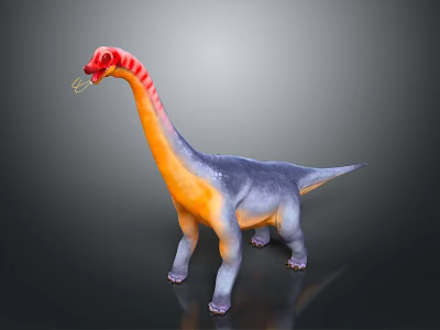 Long Neck Dinosaur Model With Red And Yellow Neck Gray Body And Long Tail Standing 3d model