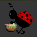 Cute Cartoon Ladybug Standing And Holding Basket With Decorated Easter Eggs Against Gray Background 3d model