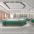 Modern Jewelry Store Interior Design With Green Display Counters And Elegant Lighting