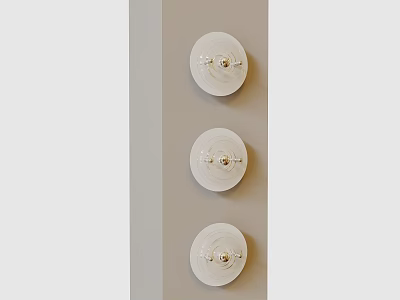Three White Circular Wall Decor Pieces Arranged on Light Gray Wall with Metal Accents 3d model