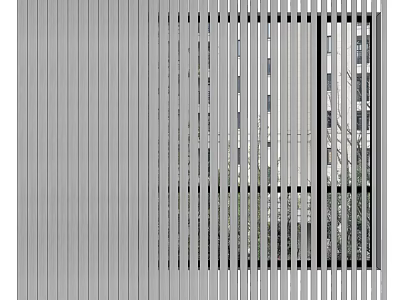 Modern Vertical Venetian Blinds Covering Window With Green Outdoor View 3d model