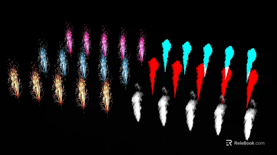 Colorful Fireworks Display With Vibrant Red Blue Pink And White Sparks On Black Background 3d model 