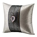 Gray Linen Decorative Pillow With Dark Vertical Stripes And Pink Gemstone Accent Detail