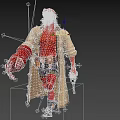 Red Horned Game Movie Character With Beige Trench Coat Black Shorts And Mechanical Claw