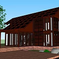Modern Detached Villa with Dark Brown Roof Wooden Structure Large Windows and Stone Decor
